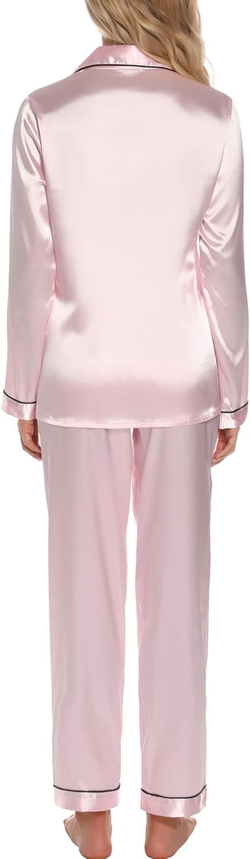 Women'S Silk Satin Pajamas Set Long Sleeve Button down Sleepwear 2 Piece Pjs Lounge Set S-XXL