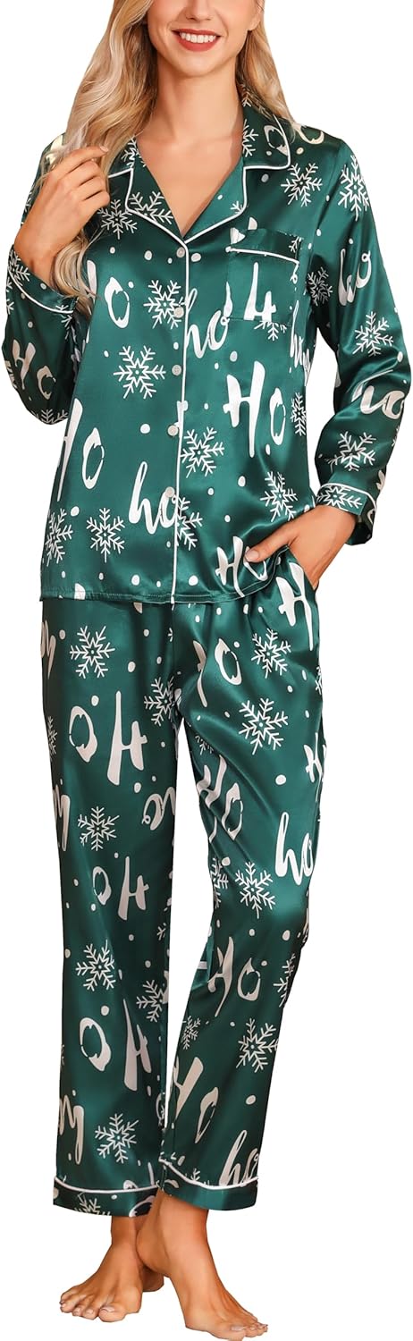 Women'S Silk Satin Pajamas Set Long Sleeve Button down Sleepwear 2 Piece Pjs Lounge Set S-XXL
