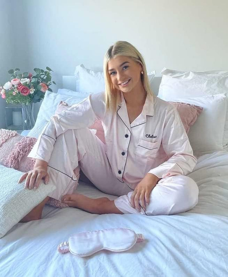 Women'S Silk Satin Pajamas Set Long Sleeve Button down Sleepwear 2 Piece Pjs Lounge Set S-XXL