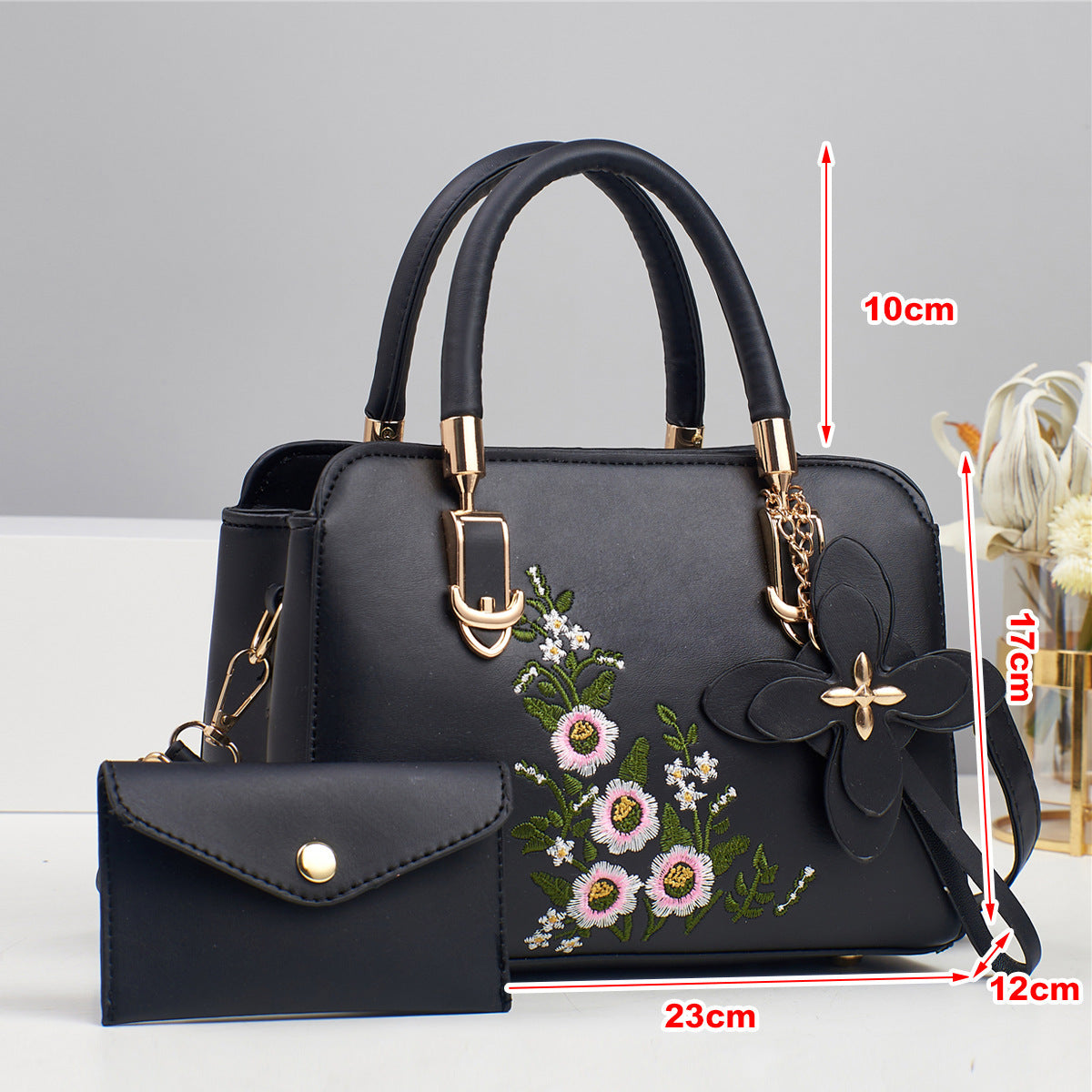 Bolso Con Bordado Floral + Monedero